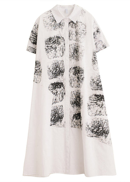 White Peter Pan Collar Print Long Shirt Dress Summer