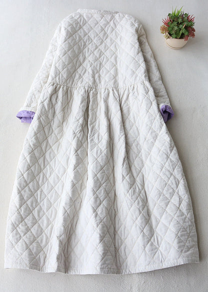 White Plaid Pockets Fine Cotton Filled Trenchs Spring