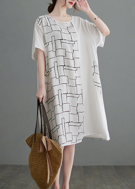 White Pocket Print Vacation Dresses Short Sleeve