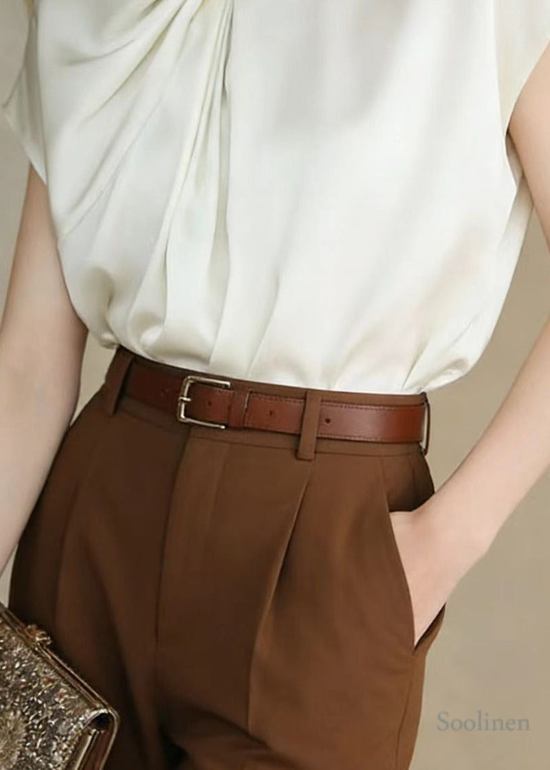 White Stand Collar Asymmetrical Design Chiffon Tank Tops Summer