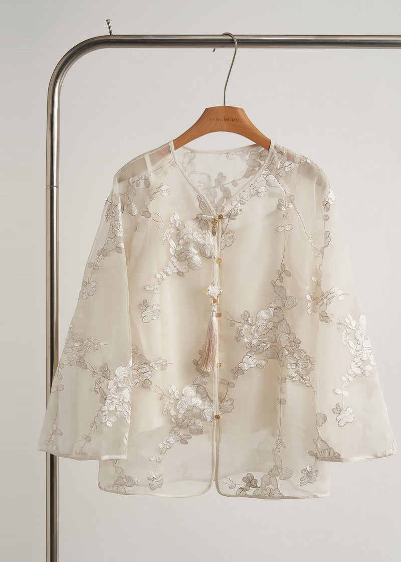 White Tasseled Embroidered Silk Coats Spring