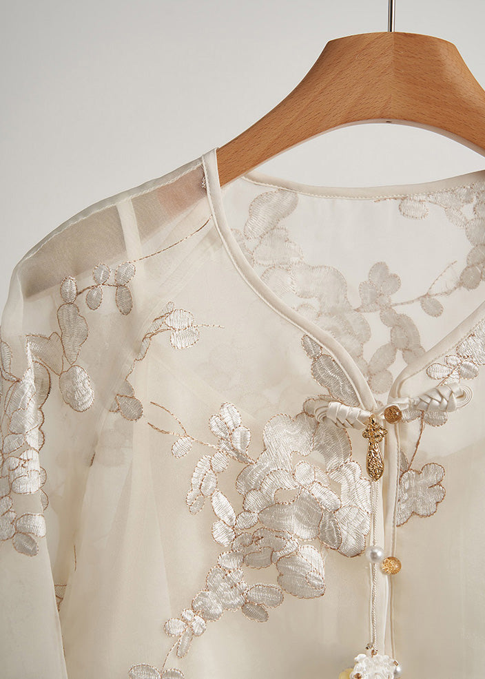 White Tasseled Embroidered Silk Coats Spring
