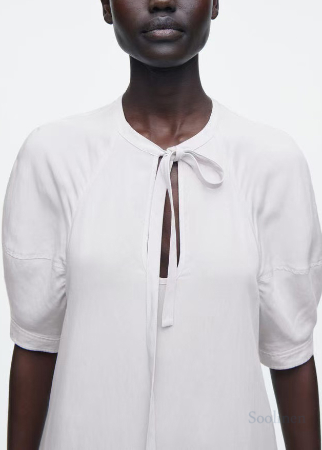White Tie Neck Cotton Tunic Dress Summer