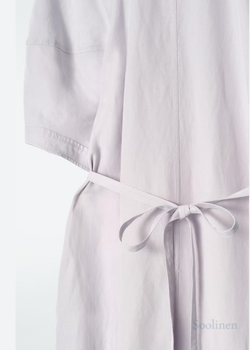 White Tie Neck Cotton Tunic Dress Summer