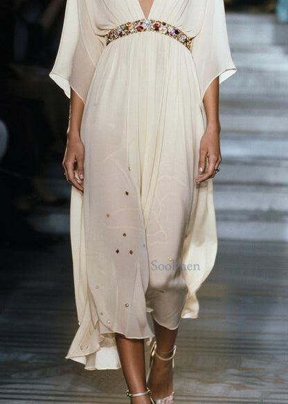 White V Neck Draping Chiffon Vacation Dresses Summer