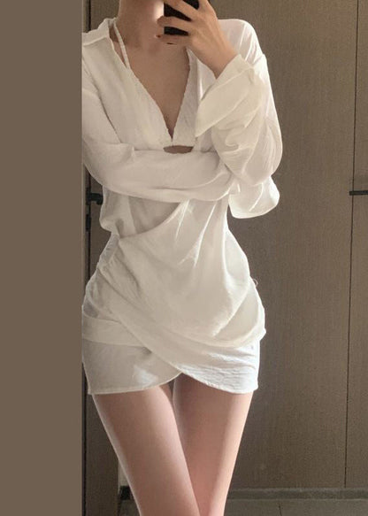 White V Neck Shirts Dress Spring