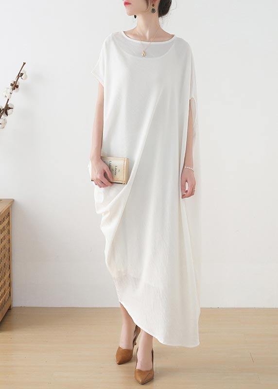 White Asymmetrical Design Linen Summer Long Dresses