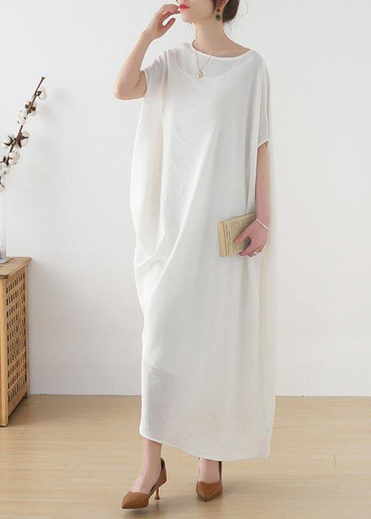 White Asymmetrical Design Linen Summer Long Dresses