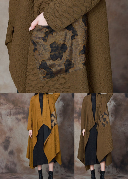 Yellow Asymmetrical Patchwork Cotton Loose Cardigan Spring