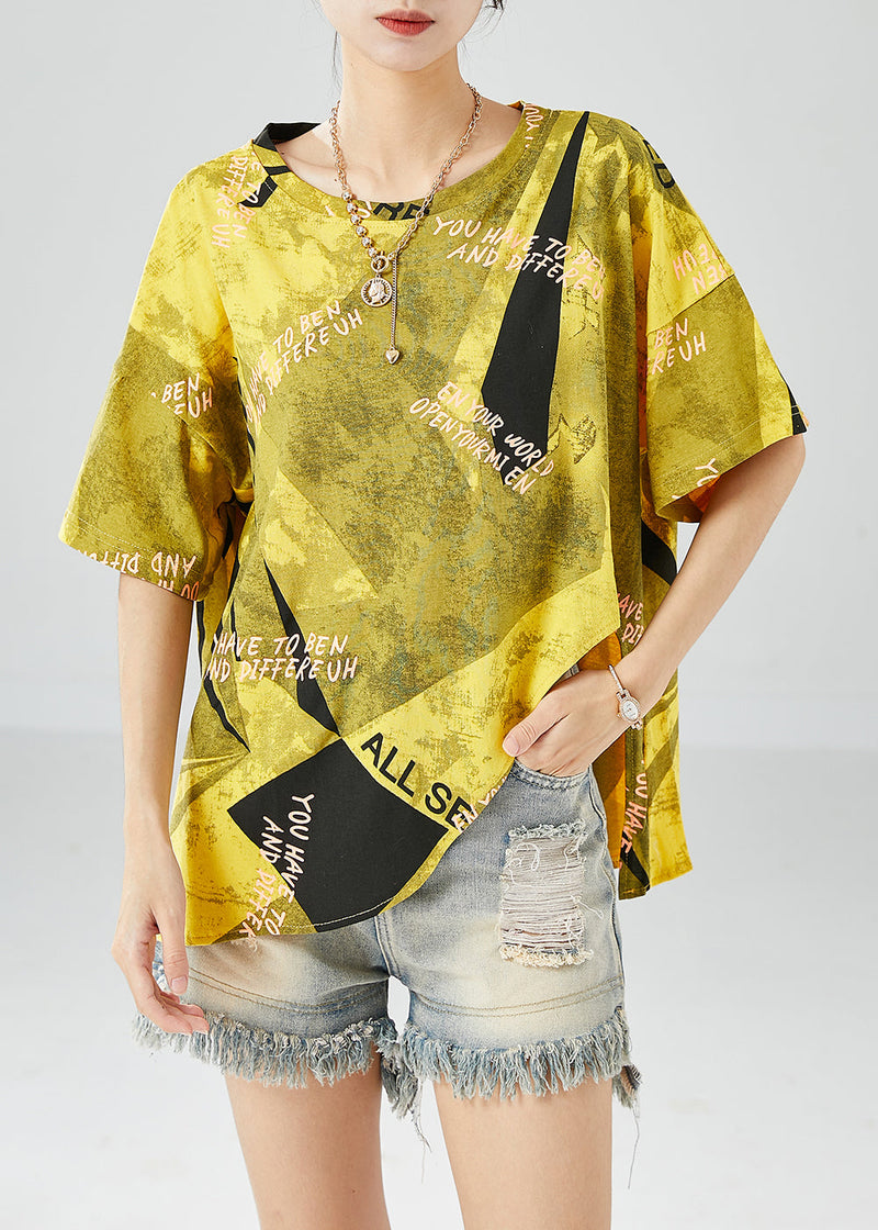 Yellow Asymmetrical Print Cotton Beach Vest Summer