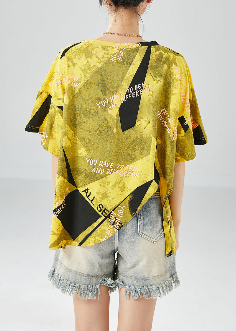 Yellow Asymmetrical Print Cotton Beach Vest Summer