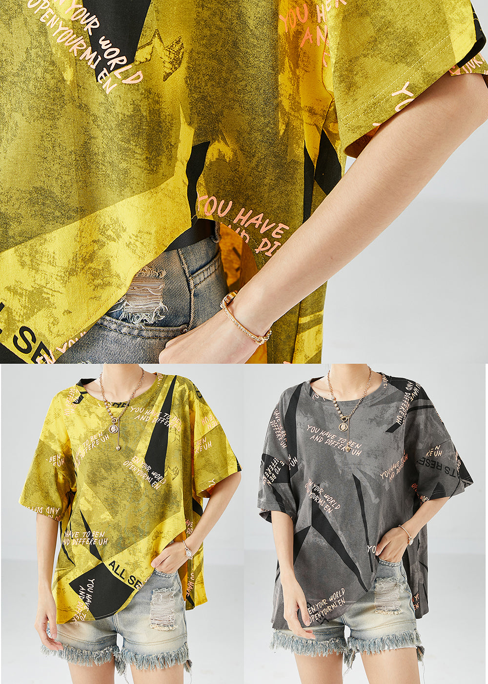 Yellow Asymmetrical Print Cotton Beach Vest Summer