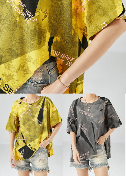 Yellow Asymmetrical Print Cotton Beach Vest Summer