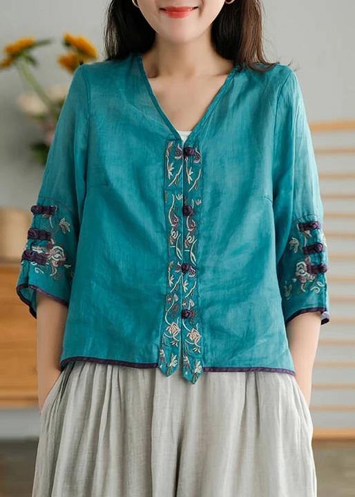 Yellow-flower1 Ramie Cardigan Embroidered Shirt