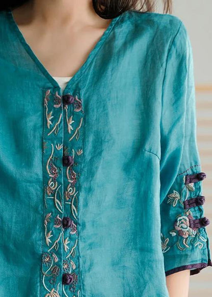 Yellow-flower2 Ramie Cardigan Embroidered Shirt