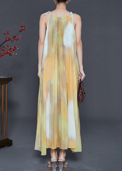 Yellow Cold Shoulder Tie Dye Chiffon Beach Dress Summer