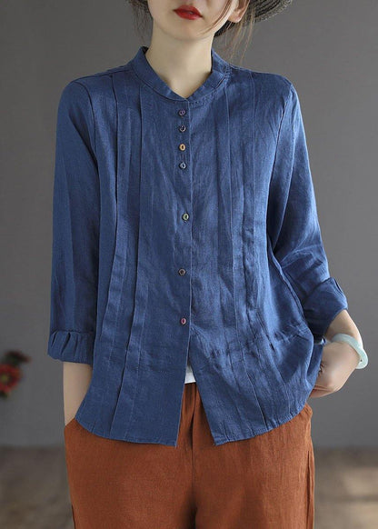 Women Yellow-Geometric patterns Elegant Button Fall Top Long Sleeve Linen
