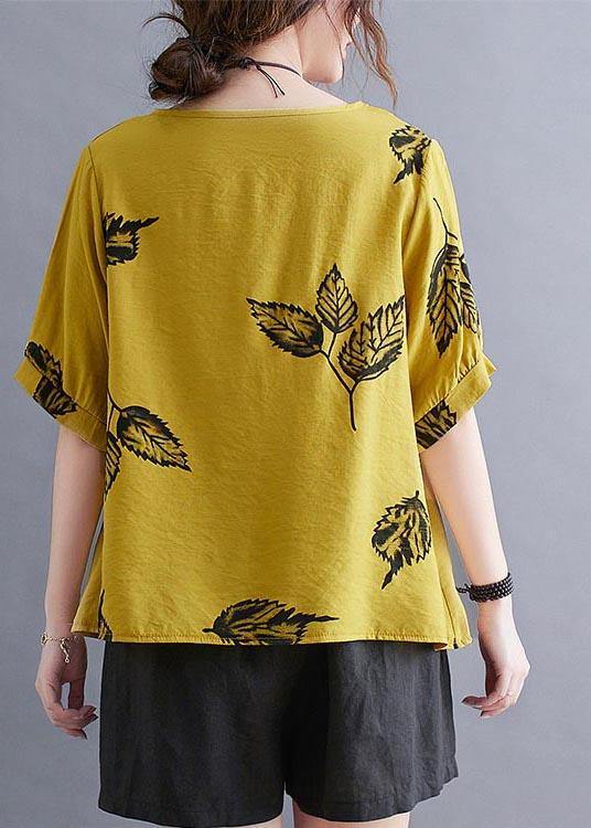 Yellow Half Sleeve Shirt Tops Summer Cotton Linen
