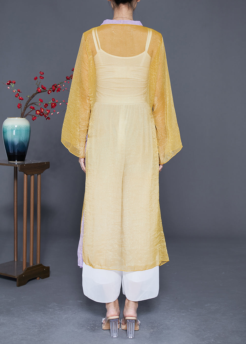 Yellow Lace Up Patchwork Chiffon Upf 50+ Cardigan Summer