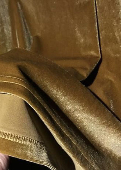 Yellow O Neck Patchwork Velour Mid Dress Half Sleeve