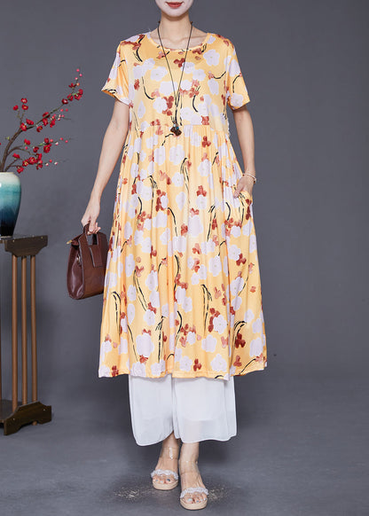 Yellow Oversized Print Cotton Robe Dresses Summer