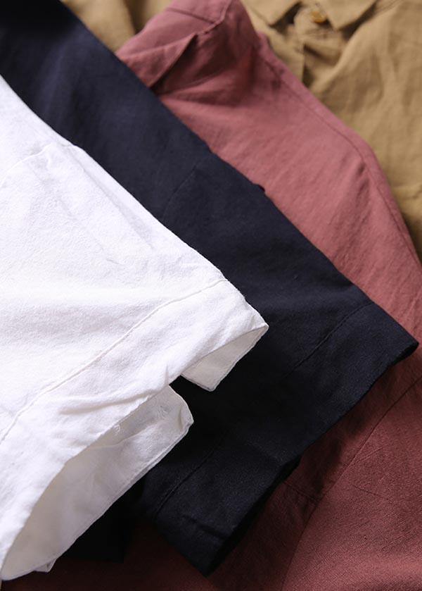 Yellow Peter Pan Collar Asymmetrical Design Cotton Linen Shirts Summer