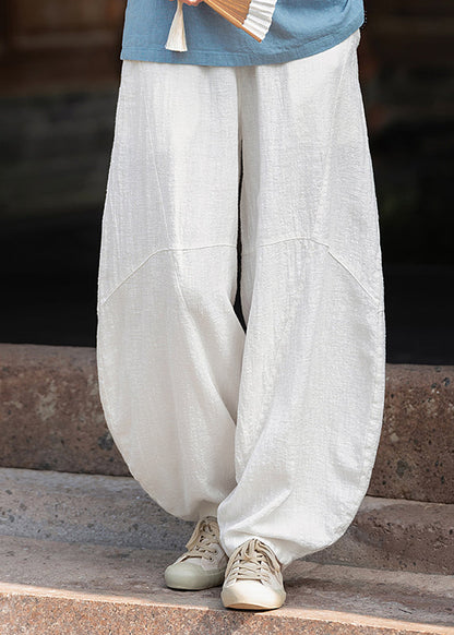 Yellow Pockets Elastic Waist Linen Pants Spring