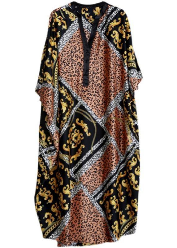 Yellow Print Dresses V Neck Batwing Sleeve Maxi Dresses