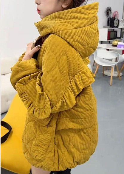 Yellow Ruffled Corduroy Fine Cotton Filled Jacket Winter