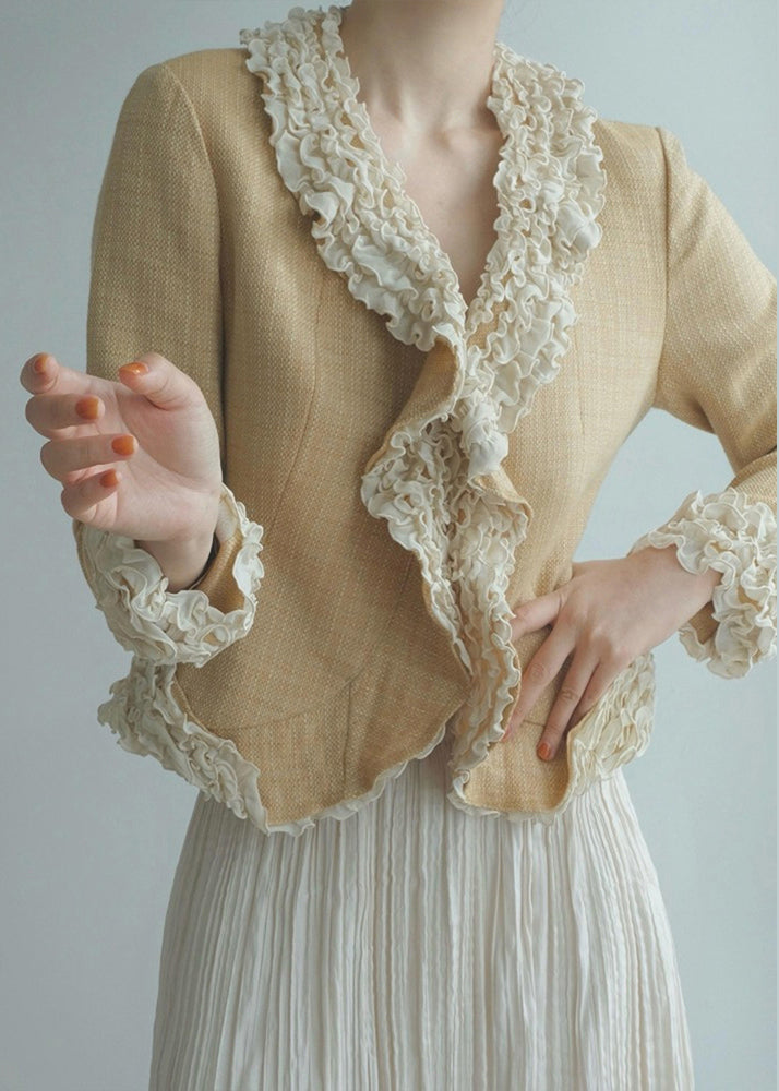 Yellow Ruffled Patchwork Cotton Jacket Spring
