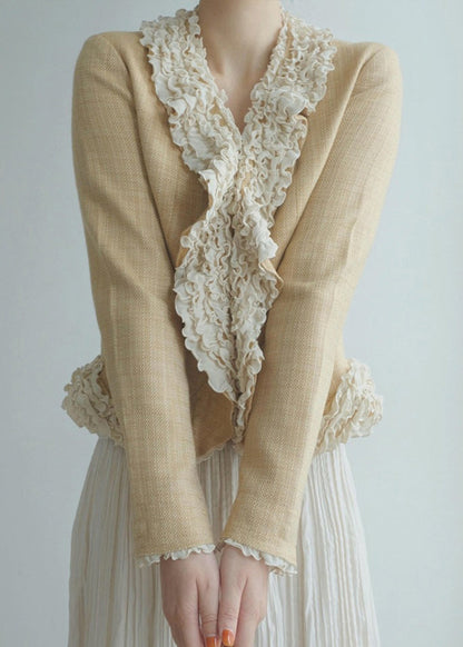 Yellow Ruffled Patchwork Cotton Jacket Spring