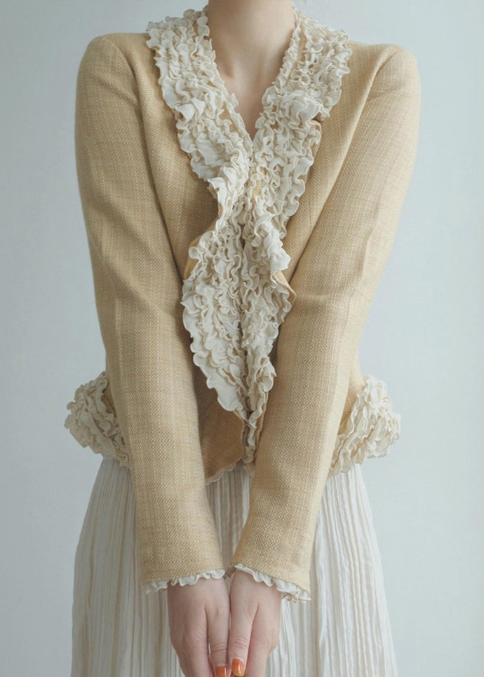 Yellow Ruffled Patchwork Cotton Jacket Spring