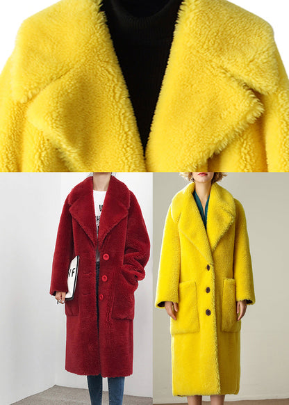 Yellow Sailor Collar Pockets Loose Wool Coats Long Sleeve