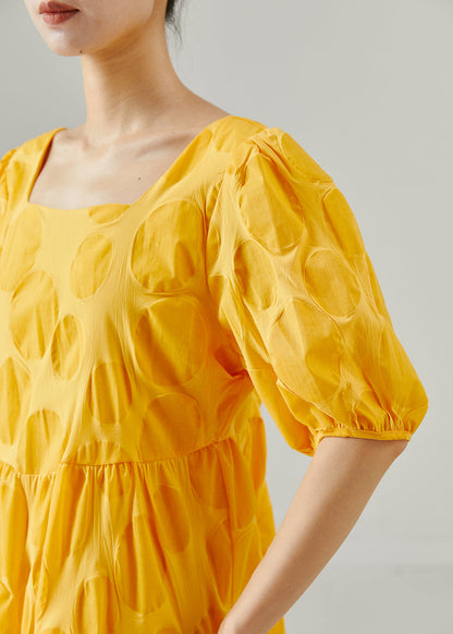 Yellow Square Collar Cotton Holiday Dress Summer