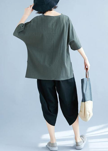 Army Green Linen Cotton Clothes for Omychic Tops Hooded Side Open Midi Summer Tops