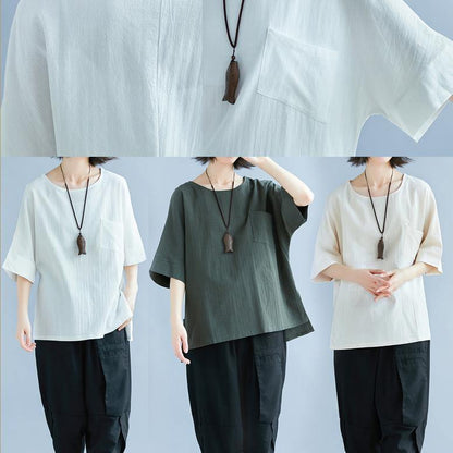 Army Green Linen Cotton Clothes for Omychic Tops Hooded Side Open Midi Summer Tops