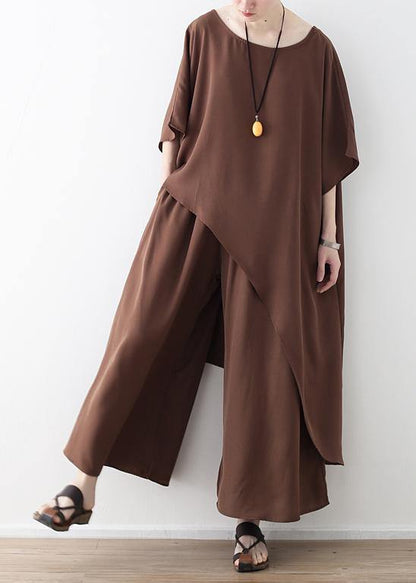 Asymmetric Hem Chiffon Box Top Work Brown Tunic Blouse Summer