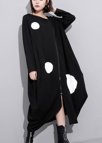 Asymmetric Hem Fine Zippered Trench Dress Black Clothing Dress