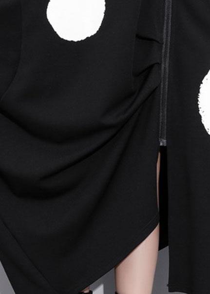 Asymmetric Hem Fine Zippered Trench Dress Black Clothing Dress