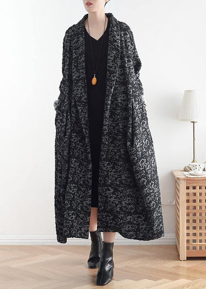 Asymmetric Fine Clothes Dark Gray Jacquard Midi Coats