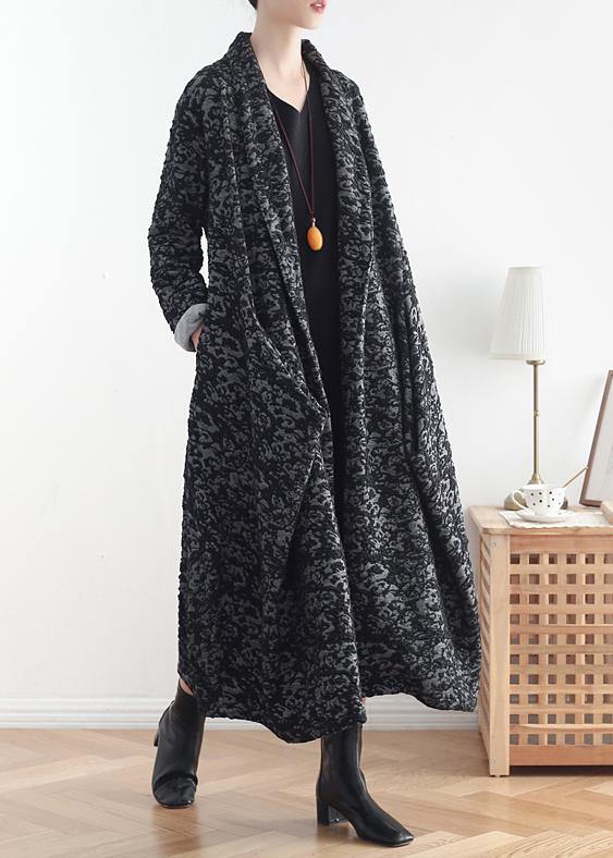 Asymmetric Fine Clothes Dark Gray Jacquard Midi Coats
