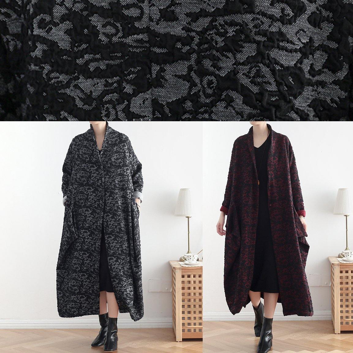 Asymmetric Fine Clothes Dark Gray Jacquard Midi Coats