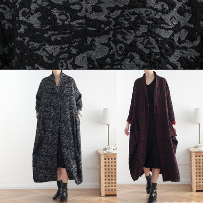 Asymmetric Fine Clothes Dark Gray Jacquard Midi Coats