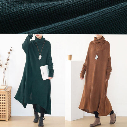 Back Open Sweater High Neck Dress Outfit Drak Brown Daily Knit Dresses