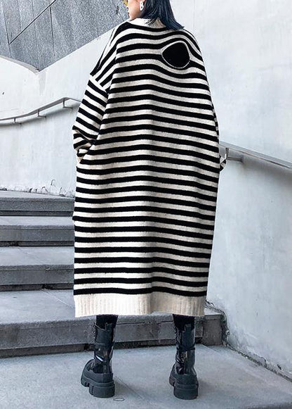 Beige Striped Sweater Outfits Design O Neck Hole Diy Sweater Dresses