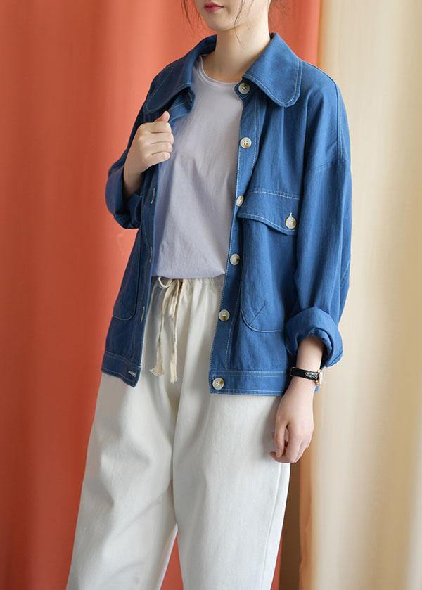 Big Pockets Cotton Blouses for Tutorials Blue Coats Fall