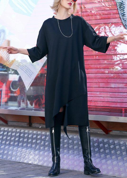 Black Cotton Tunics Open Hem Design Loose Fall Dress