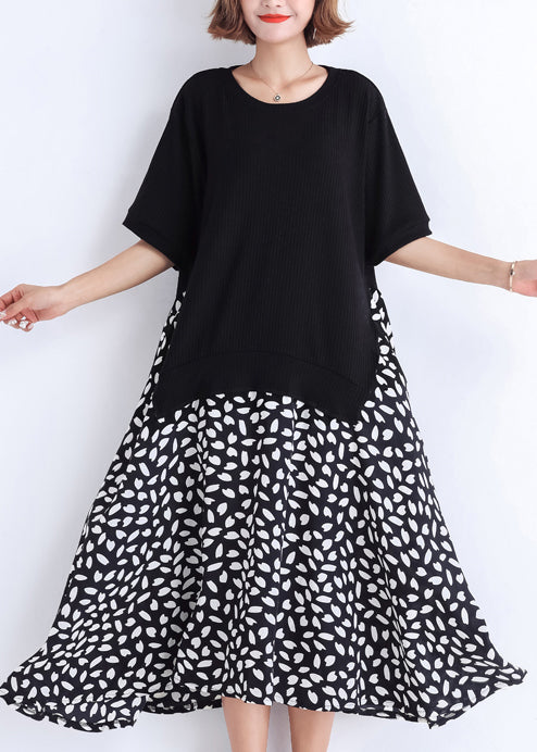Black Cotton Tunic Dress Pattern Patchwork False Two Pieces Oversized Summer Dresses