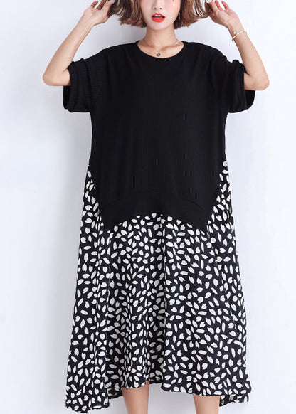 Black Cotton Tunic Dress Pattern Patchwork False Two Pieces Oversized Summer Dresses