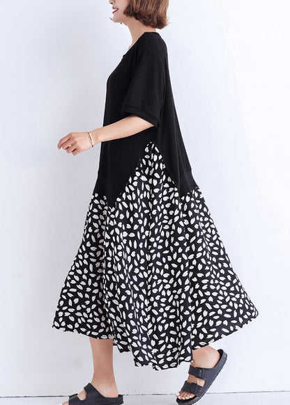 Black Cotton Tunic Dress Pattern Patchwork False Two Pieces Oversized Summer Dresses
